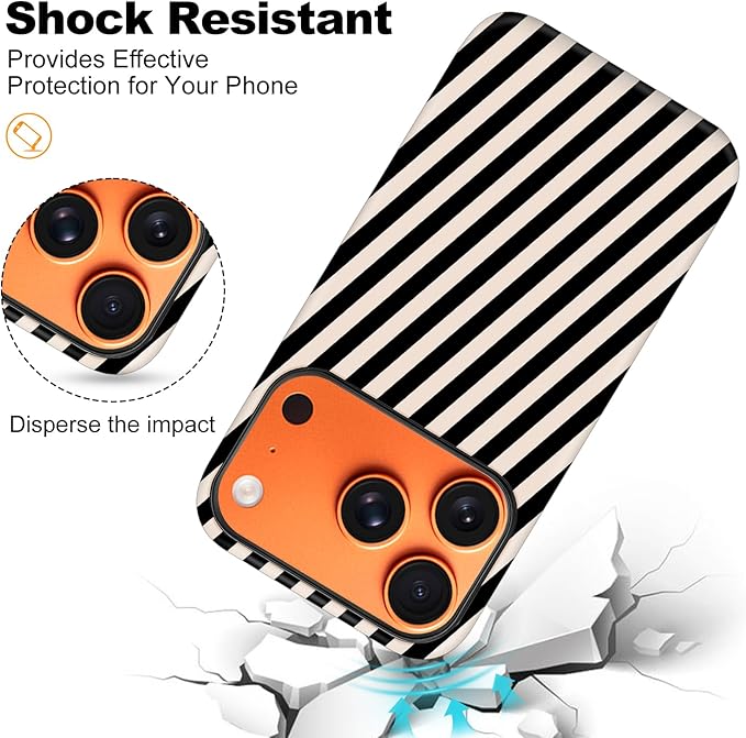 Magnetic for iPhone 17 Pro Max Case Cute Diagonal Stripes Phone Case, Shockproof Slim TPU and Hard PC Protective Phone Cover Compatible with MagSafe Designed for Women Girls,Black and White