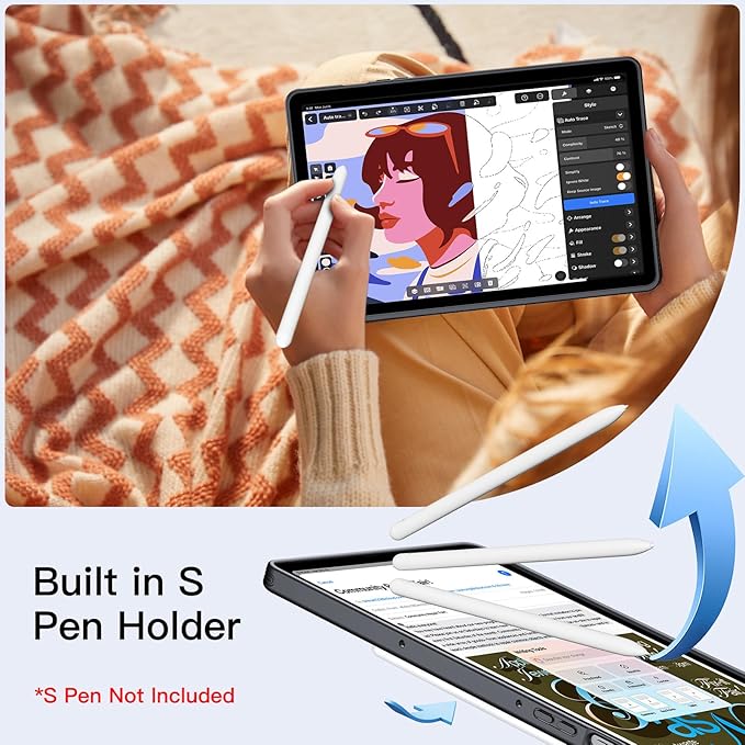 Case for Samsung Galaxy Tab S10 Lite/ S10 FE/ S9 FE 10.9 Inch/Tab S9 11 Inch, Multi-Angle Ultra Stable Dual Stand with Pencil Holder, Slim Duty Shockproof Protective Case with Kickstand