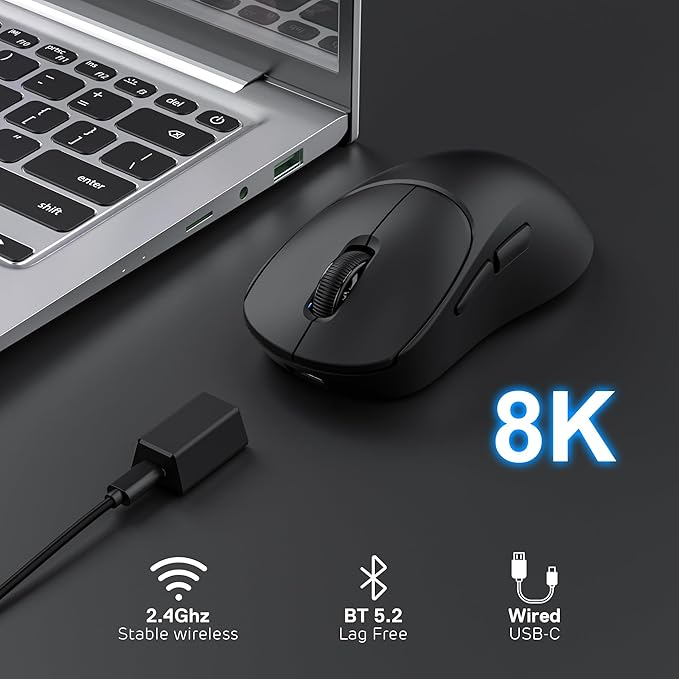 RK ROYAL KLUDGE MG5 8K Wireless Gaming Mouse, 42K DPI PAW3950 Sensor, 56g Lightweight Ergonomic Mouse, Dual 8000Hz Polling Rate, Tri-Mode 2.4G/BT/USB-C, Programmable Web Drive for PC Win/Mac