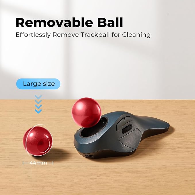 Wireless Trackball Mouse for Large Hands, Ergonomic Index Finger Control, Rechargeable Bluetooth/USB Mouse with Precise Smooth Tracking, Multi-Device Connection for Windows & Mac, Red