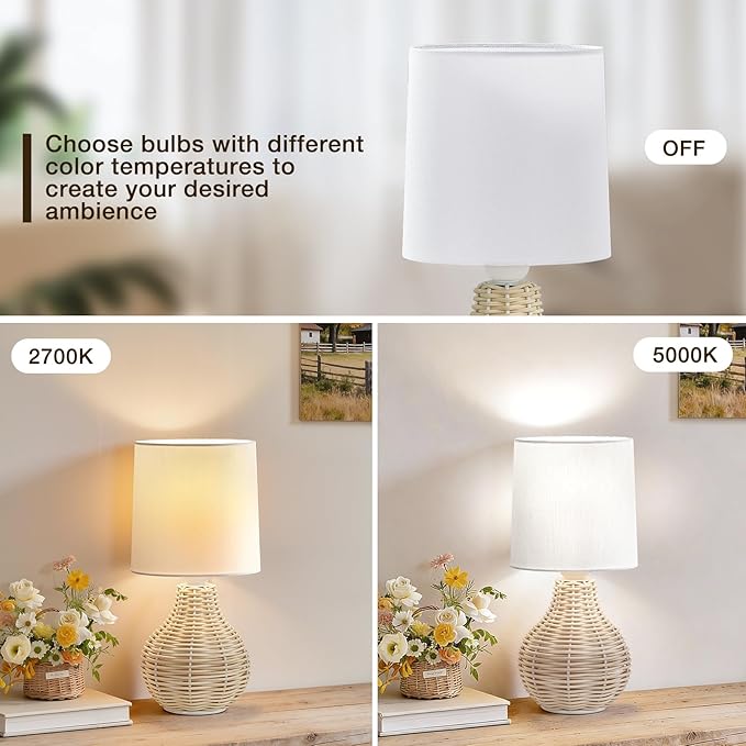 EJIAXIN Rattan Table Lamp Boho Lamps Set of 2-12.5" Mini Farmhouse Wicker Light Rustic End Table Decorative Small Lamps for Small Spaces Bedroom Nightstand Living Room Reading Desk Side Table Lamp