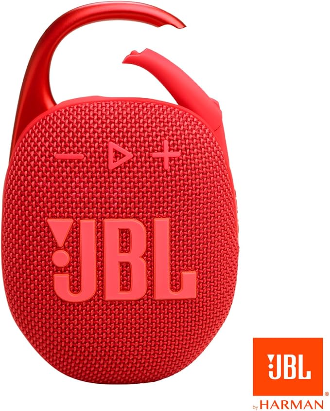 JBL Clip 5 - Ultra-Portable, Waterproof & Dustproof Bluetooth Speaker, Big JBL Pro Sound with Punchy bass, Integrated Carabiner, Up to 12 Hours of Play, Made in Part with Recycled Materials (Red)