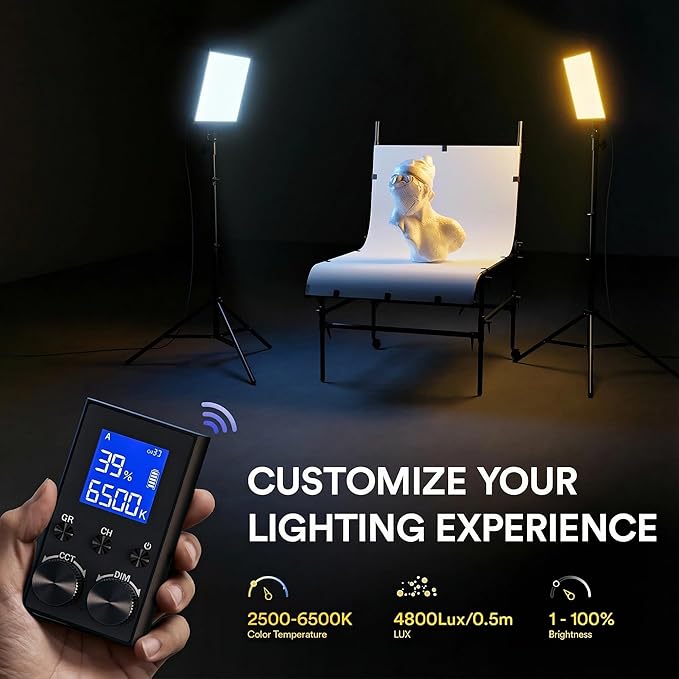 RALENO LED Video Panel Light, 2-Pack 18" 45W Photography Lights with 78'' Stand & Remote for Video Recording TikTok YouTube Streaming, CRI97+ Bi-Color 2500-6500K Studio Lighting