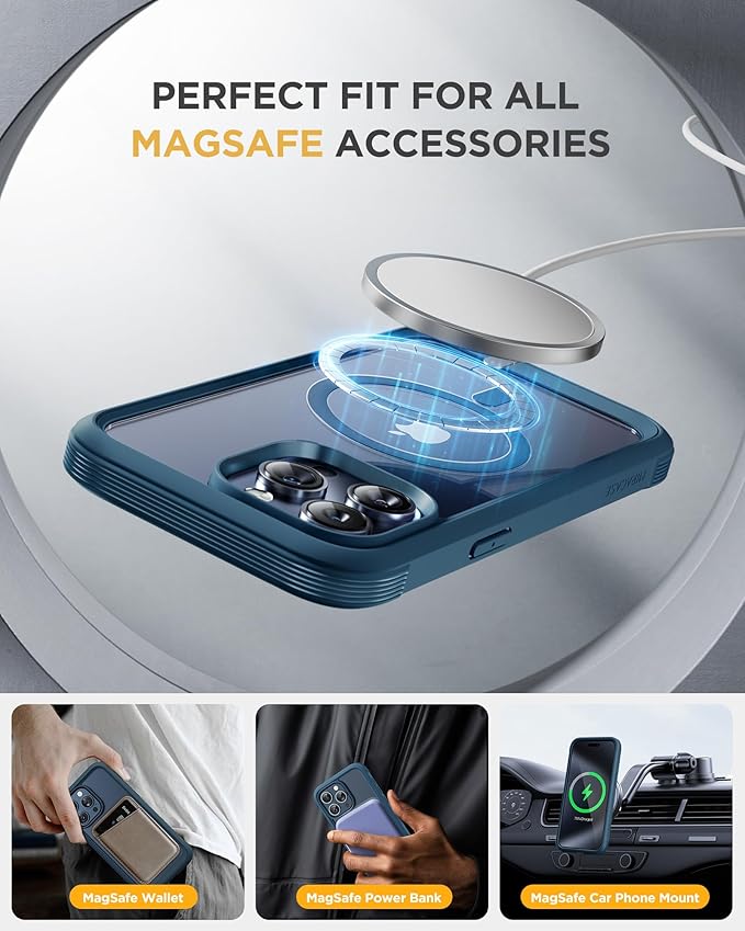 Miracase Magnetic for iPhone 15 Pro Max Case 6.7'' [Compatible with Magsafe] Full-Body Drop Proof Phone Case for iPhone 15 Pro Max with Built-in 9H Tempered Glass Screen Protector,Blue