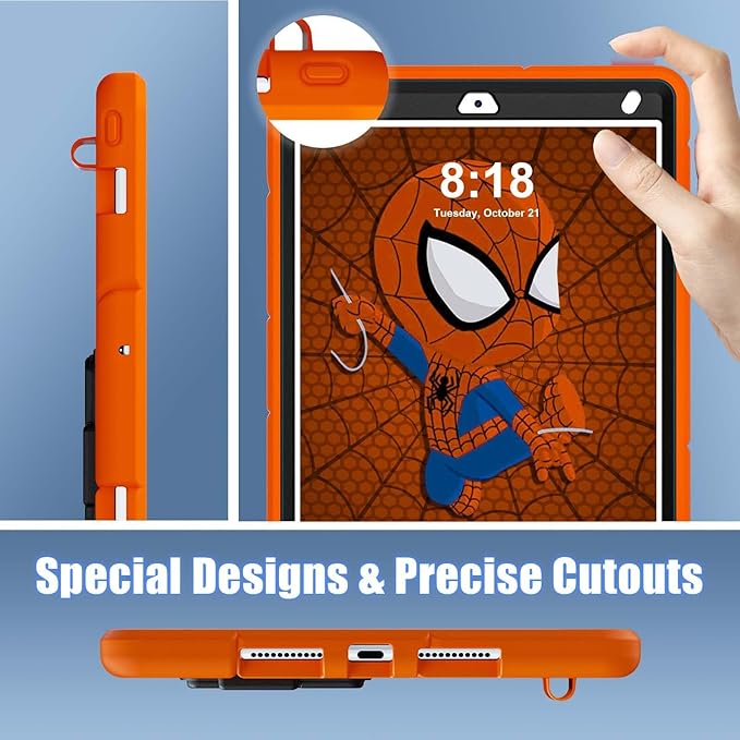 AKABEILA Compatible with Apple iPad 10.2 7th 8th 9th(2019/2020/2021) Tablet Case，Lightweight Shockproof Rugged Protective Cover with Kickstand for Kids Children Boys Babies Orange Black