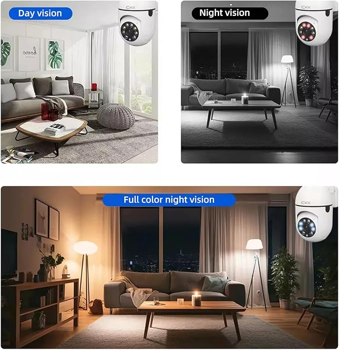 CKK 1080P Security Camera Outdoor Corded Power, 3 Pcs 2MP PTZ WiFi Home Camera (2.4G/5G Dual-Band), 360° Pan/Tilt, Color Night Vision, Motion Alerts, 2-Way Audio, Compatible with Alexa