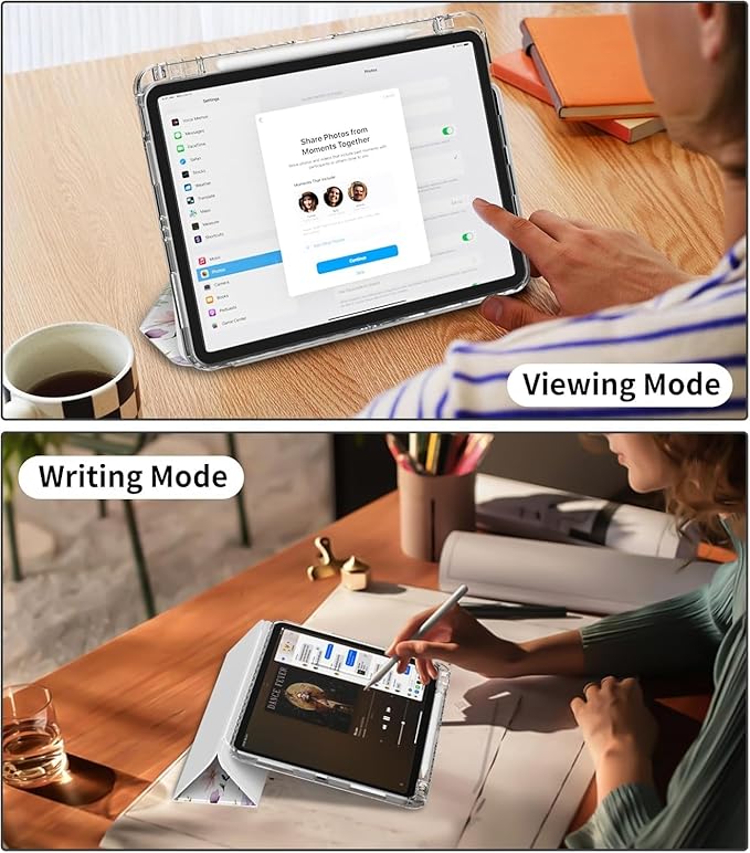 Case for iPad 11th Generation A16 Chip 2025, iPad 10th Generation Case 10.9 2025 with Pencil Holder, Slim Protective Trifold Stand Transparent Clear Back Cover, Watercolor Flower