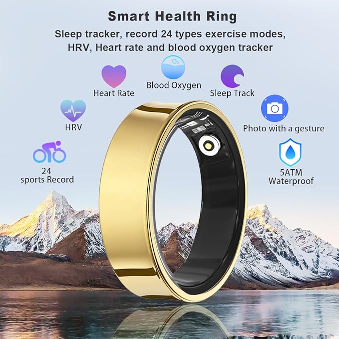 Smart Health Ring for Women Men Fitness Tracker with Heart Rate, Blood Oxygen, HRV, Sleep Monitoring, Step Counting, IP68 for iPhone and Android, No Subscription Fee (Royal Gold, 12#)