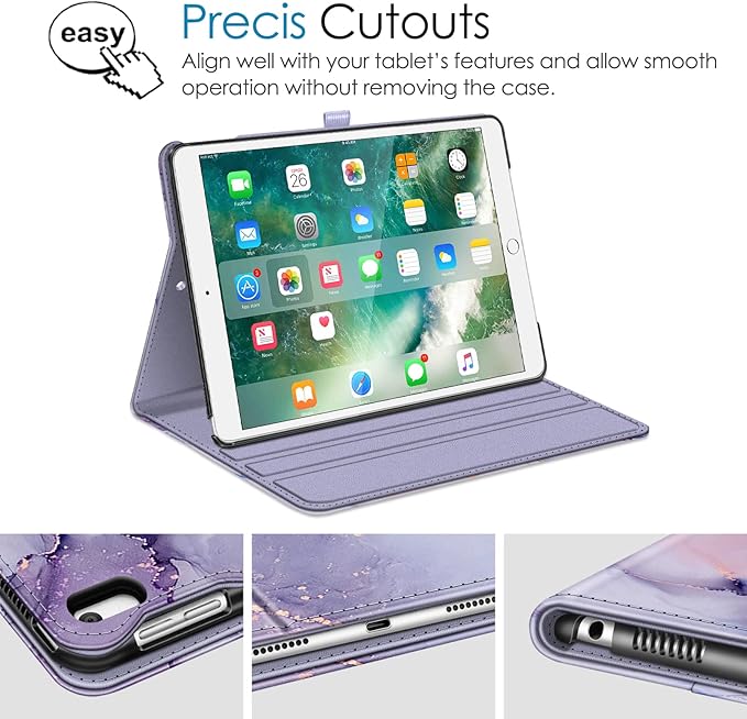 Fintie Case for iPad Air (3rd Gen) 10.5" 2019 / iPad Pro 10.5" 2017- [Sleek Shield] Premium PU Leather Slim Fit Multi Angle Stand Cover with Pocket, Pencil Holder, Auto Wake/Sleep, Lilac Marble