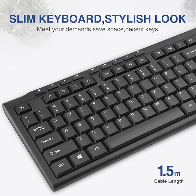 Rii RK907 Ultra-Slim Compact USB Wired Keyboard for Mac and PC,Windows 10/8 / 7 / Vista/XP(Black) (10-PCS)