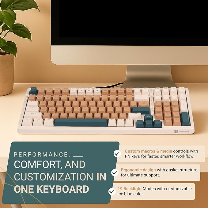 Qisan Wireless/Wired Mechanical Gaming Keyboard,Triple Mode 2.4G/USB-C/BT (98%) Wireless Mechanical Keyboard with US Layout | Red Switch Rechargeable RGB Backlit Keyboards for Gaming, Brown Combo