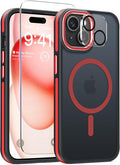 DOMAVER Magnetic 3 in 1 for iPhone 15 Case, [Omni-Directional Protection] with 1x Screen Protector + 1x Camera Cover, [Seamless Work with Magsafe] Protective Silm Case for iPhone 15 Red