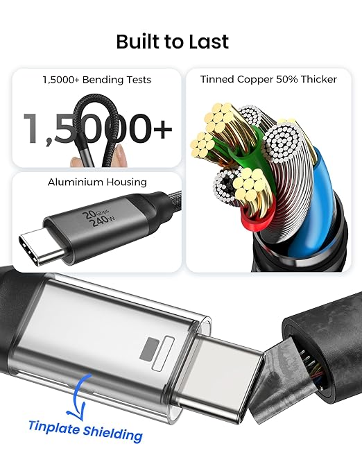Silkland 20Gbps USB C Data Cable Right Angle, Short 1FT 90 Degree USB C 3.2 Gen 2x2 High Speed Data Transfer Cable, 5K/4K 60Hz Monitor Display, 240W PD Charging, Compatible for SSD, Hub, Dock, eGPU