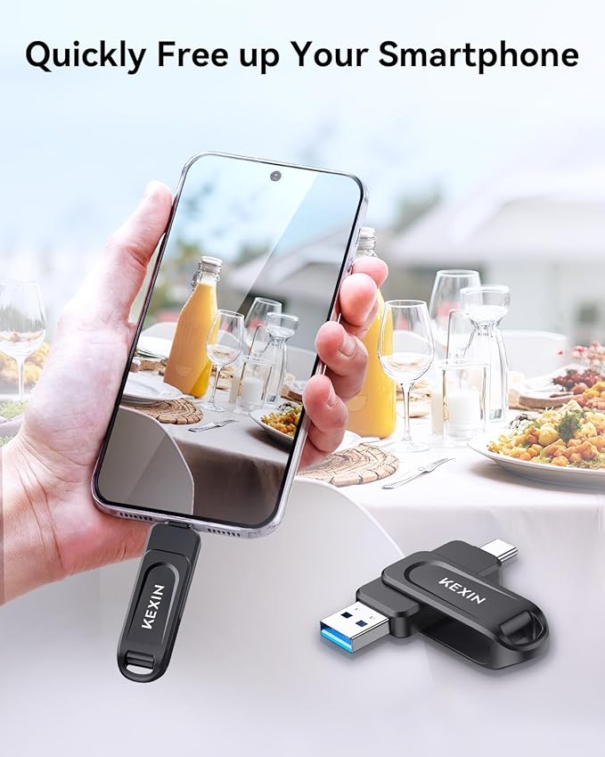 KEXIN 128GB USB C Flash Drive Dual Thumb Drive 100MB/s Swivel USB-A & Type-C USB Drive 3.0 Memory Stick for Smartphone Tablet iPhone 15/16/17 Car Game Console, 128GB Black