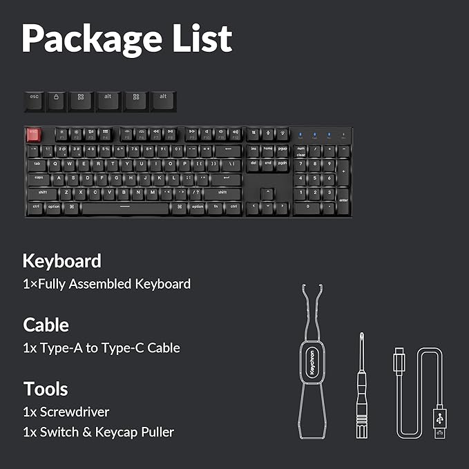 Keychron K10 Version 2 Full Size 104 Keys Bluetooth Wireless Mechanical Gaming Keyboard for Mac Windows Super Red Switch White LED Backlight/USB C Wired Computer Keyboard