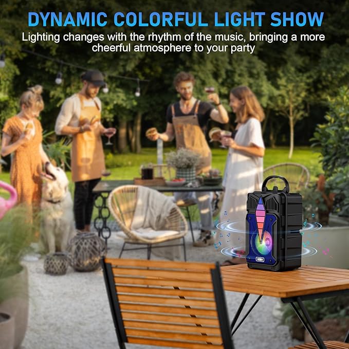 Dnil Portable Speaker with Voice Control, RGB Multi-Color Rhythm Light, Support TWS Pairing, Support USB/TF/FM/AUX Connection, Suitable for Home Party or Outdoor Use (Blue)