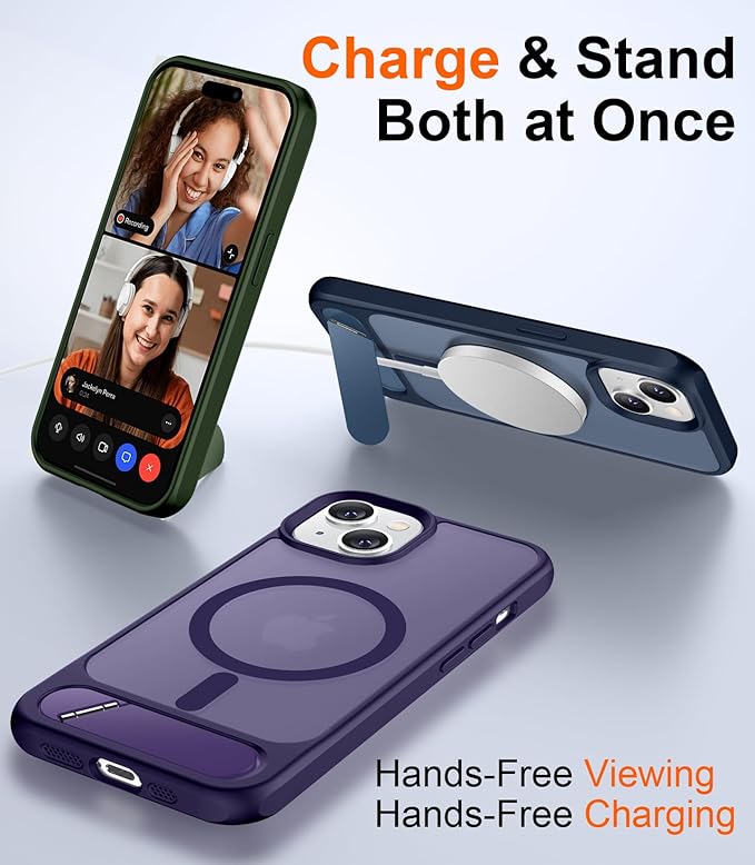 Magnetic Compatible with iPhone 15 Plus Case & iPhone 14 Plus Case, [Built-in Invisible Kickstand][Compatible with MagSafe][Military Grade Shockproof] Slim Translucent Matte Phone Case 6.7"