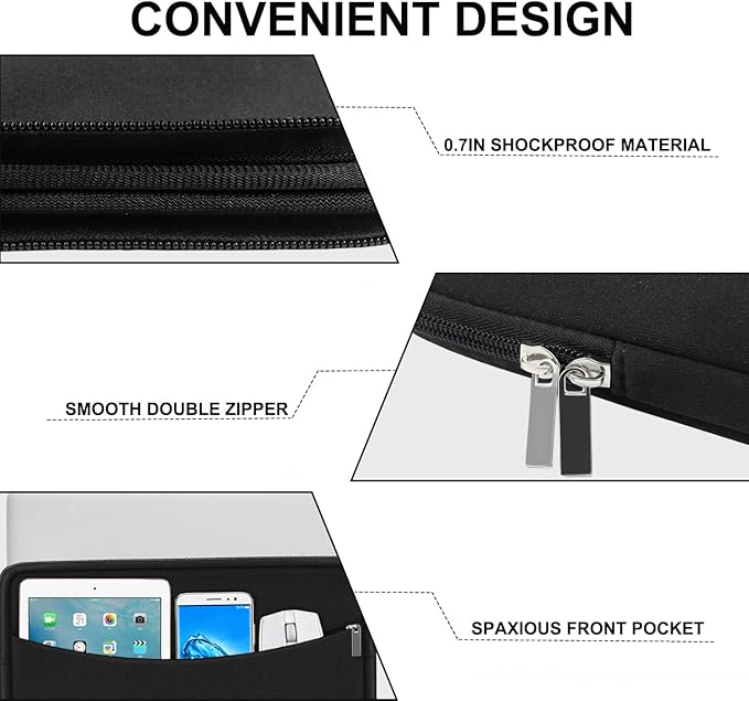 Laptop Case 15 inch, Shockproof Protective Computer Bag with Accessory Pocket, Traveling Laptop Sleeve Cover Compatible with 15 inch New MacBook Air, MacBook Pro, HP, Dell, Lenovo, Black