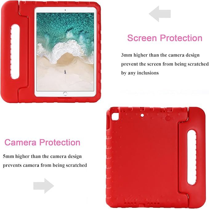 Kids Case for iPad 9th/8th/7th Generation 10.2" & iPad Air 3 10.5" (Air 3rd Gen) & iPad Pro 10.5 2017 with Rotating Handle/Stand Kickstand Soft Cover for iPad 10.2 inch 2021/2020/2019, Red