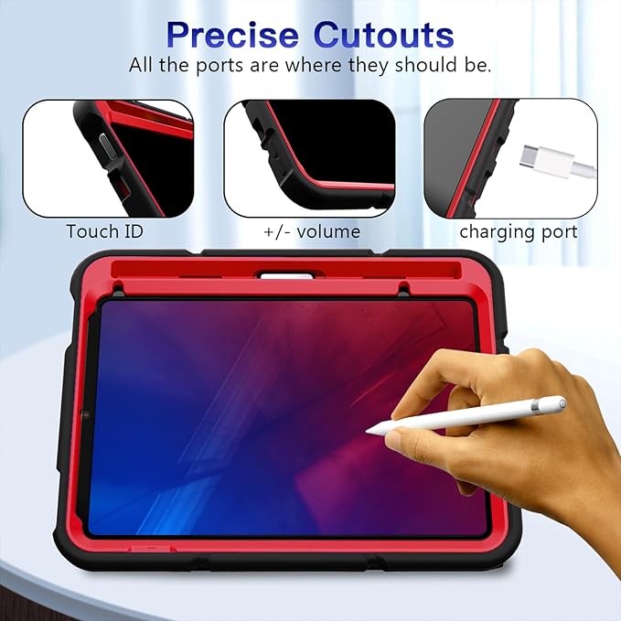 Grifobes Case for iPad mini 7th 2024 (A17 Pro) / Mini 6th Generation 2021 8.3", Heavy Duty Shockproof Cover with Pencil Holder Stand, for i Pad Mini 7/6 Gen 8.3 inch Case (Black+Red+Red)