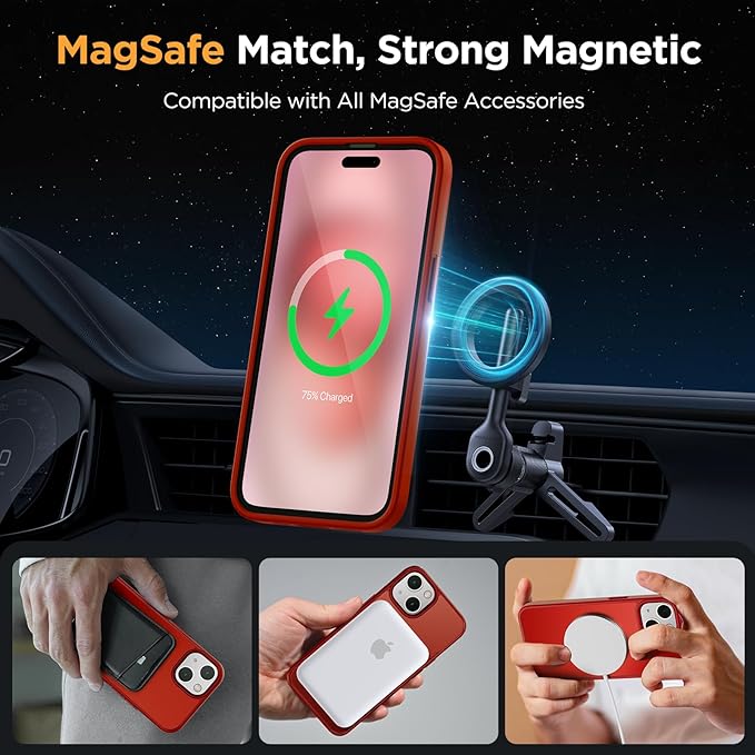 Miracase Magnetic for iPhone 15 Plus Case 6.7 inch (Compatible with MagSafe)（with 2X Screen Protectors） Military-Grade Protection, Anti-Fingerprint Translucent Matte Phone Cover, Red