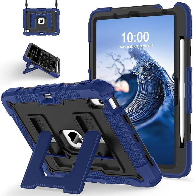 for iPad Air 11 Inch M4 (2026) /M3 (2025) /M2 (2024) iPad Air 5th/4th Generation Case 10.9 Inch (2022/2020),Military Grade Shockproof iPad Air Case 11 Inch with Pencil Holder, Navy Black