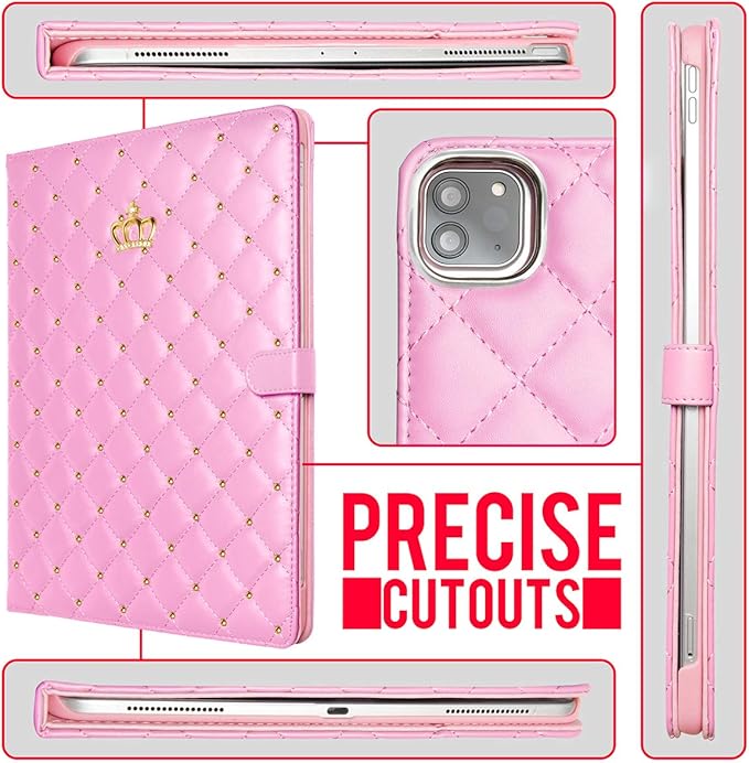 Changjia for iPad Pro 12.9 Inch Case 6th/5th/4th/3rd Generation (2022/2021/2020/2018),Crown Diamond Bling Cute PU Leather Smart Auto Sleep/Wake Stand Shockproof Protective Case for iPad 12.9 Inch,Pink