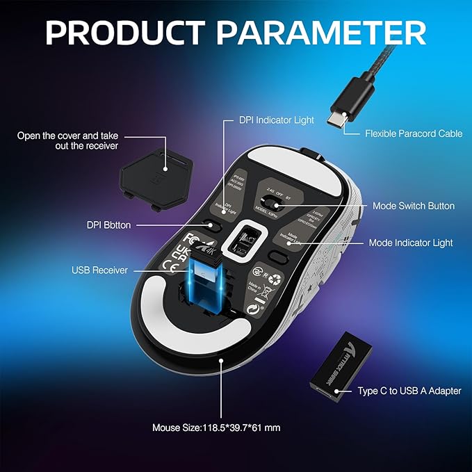 ATTACK SHARK X3PRO 4K/8K Lightweight Wireless Gaming Mouse with Tri-Mode(Wired/2.4GHz/BT),PAW3395 Optical Sensor,26K DPI,Kailh GM8.0 Switch,Long Battery,7 Buttons for PC/Laptop/Win/Mac(White+Sticker)
