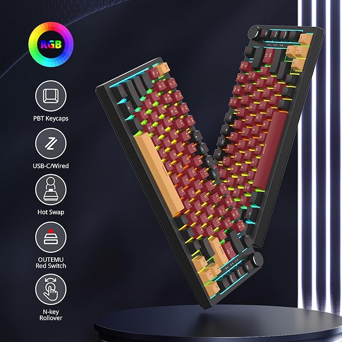 Fogruaden Wired 75% Percent Hot Swappable Mechanical Keyboard, Red Switch, TKL Mechanical Keyboard, Gasket Mount, RGB Backlit Compact Gaming Keyboard with Volume Knob(RedSamurai)