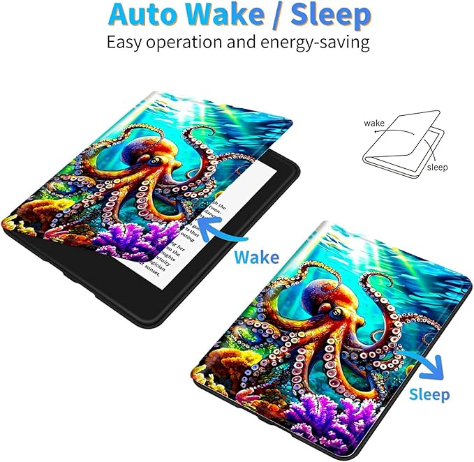 for Amazon Kindle Fire HD 10 & 10 Plus (13th/11th Generation, 2023/2021 Release) 10.1" Tablet Case, Slim Kickstand Stand Leather Smart Cover with Auto Wake/Sleep, Underwater Octopus