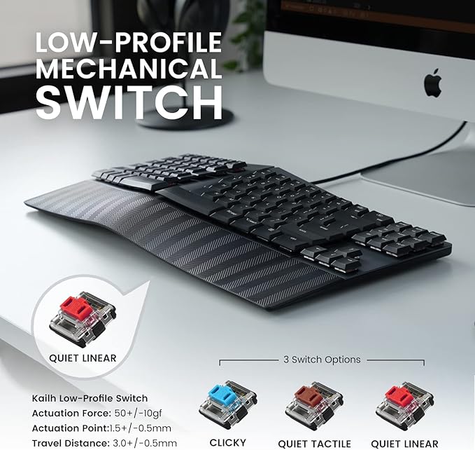 Perixx PERIBOARD-335RD Wired Ergonomic Mechanical Compact Keyboard - Low-Profile Red Linear Switches - Programmable Feature with Macro Keys - Compatible with Windows and Mac OS X - US English