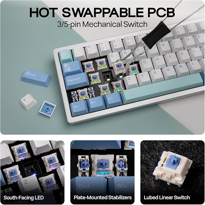 EPOMAKER Galaxy65 Wireless QMK/VIA Mechanical Keyboard, Ball-Catch Anodized Aluminum Custom Keyboard, Pre-Lubed Hot-Swappable Switch, RGB Backlit, Rotary Knob, 2.4Ghz/BT/Type-C (Silver)