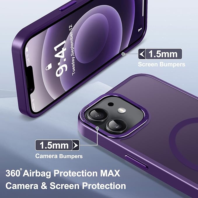 Newfuture Designed for iPhone 12 Case/iPhone 12 Pro Case with Magnetic [13 FT Military Drop Protection] [Compatible with Magsafe] Translucent Shockproof with Anti-Fingerprint Phone Case, Deep Purple