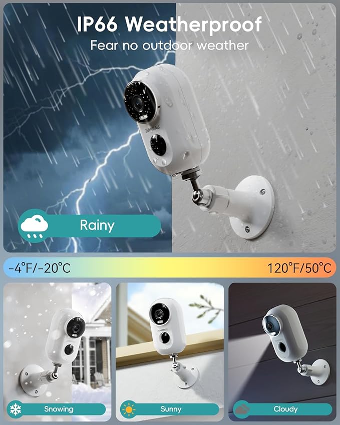 ZUMIMALL Security Cameras Wireless Outdoor with Magnetic Mount, No-Drill Installation, 2K Battery Powered Cameras for Home Security Indoor, 2.4G WiFi, Color Night Vision/130° View/AI Detection/Alexa