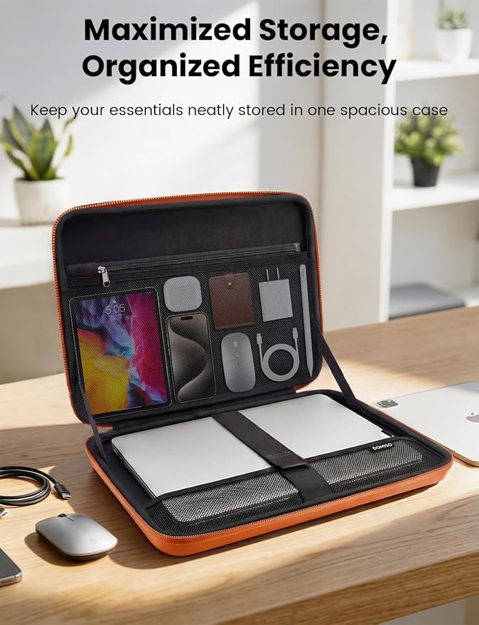 DOMISO Laptop Hard Case 15-16 inch Waterproof Shockproof Hard Shell Laptop Sleeve with Handle & Storage Pocket, Compatible with MacBook, HP, Dell, Orange