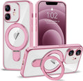 Compatible with iPhone 12 Case with Invisible Magnetic Ring Stand [Compatible with Mag-Safe] [Full Camera Lens Protector] Plating Clear Phone Case for iPhone 12 6.1", Pink