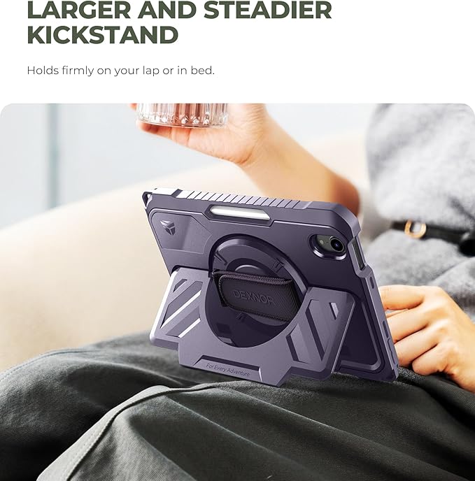 Dexnor Case for iPad mini 7 (A17 Pro) 2024/mini 6 2021 8.3 inch, Rugged Protective Case with 360° Rotating Hand Strap & Large Stand & Screen Protector&Pencil Holder Shockproof Full-Body Cover, Purple