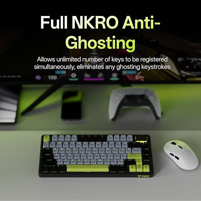 Rapoo V700DIY-75 Wireless Mechanical Keyboard, BT5.0 + 2.4GHz, Hot Swappable Custom Gaming Keyboard, Speed Silver Linear Switch, 16.8M Per-Key RGB, Gasket Mount, Creamy Sound, Full NKRO Anti-Ghosting