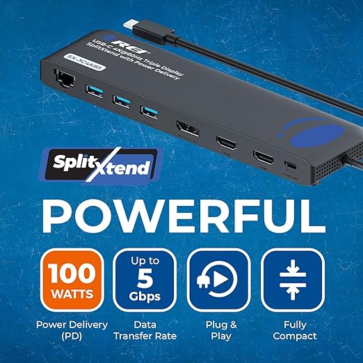 OREI USB C Docking Station Triple Monitor (MST, No Drivers, Windows) 3 Monitor Dock with 4K@60Hz 4:4:4 - SplitXtend Laptop Dock with 2 HDMI & DisplayPort, 85W PD, Ethernet, USB, SD/TF