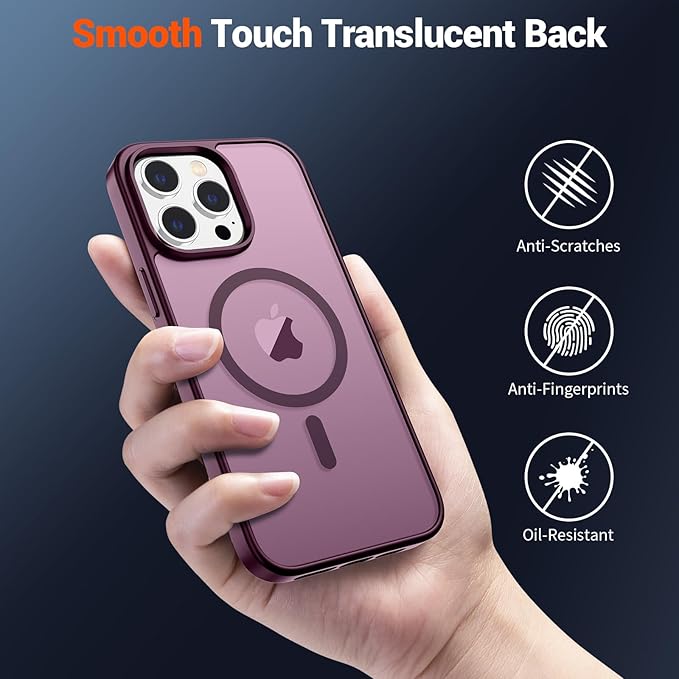 SUPFINE Magnetic for iPhone 14 Pro Max Case (Compatible with MagSafe) (Military Grade Drop Protection) Translucent Matte Shockproof with Anti-Fingerprint Phone Case,Wine Red