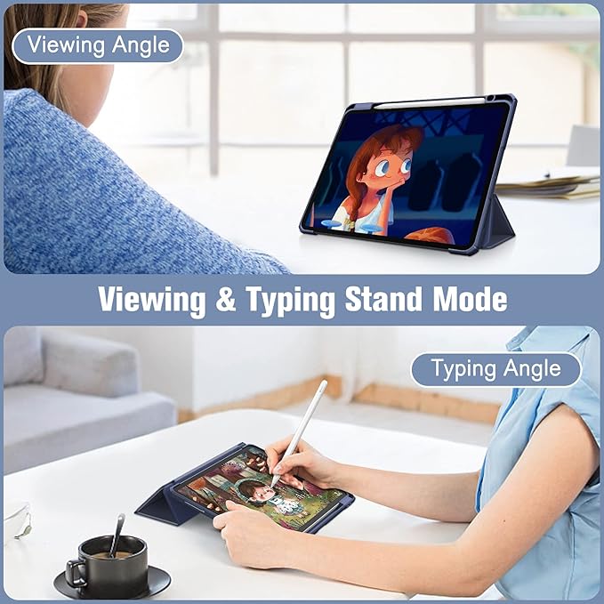 Fintie Hybrid Slim Case for iPad Pro 11-inch (4th / 3rd Generation) 2022/2021 - [Built-in Pencil Holder] Shockproof Cover w/Clear Transparent Back Shell, Also Fit iPad Pro 11" 2nd Gen, Navy