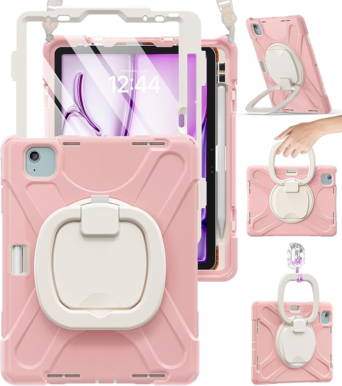 BRAECN for iPad Air 11 Inch Case M4 2026/M3 2025/M2 2024, iPad Air 10.9" 5th/4th Gen, iPad Pro 11 4th/3rd/2nd/1st Kids Cover with Screen Protector, Pencil Holder, Shoulder Strap, Handle & Kickstand
