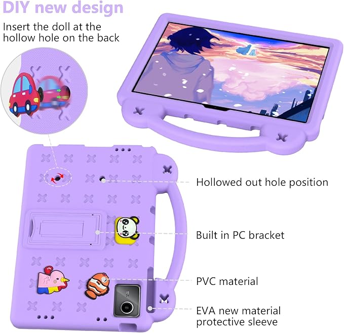 AKABEILA Compatible with Lenovo Tab M11/Tab P11 Plus/Tab P11/Xiaomi Redmi Pad SE(2023) 11 inch Tablet Case, Kids Shockproof Protective Case with Stand Handle for Girl Kid Gift- Light Purple
