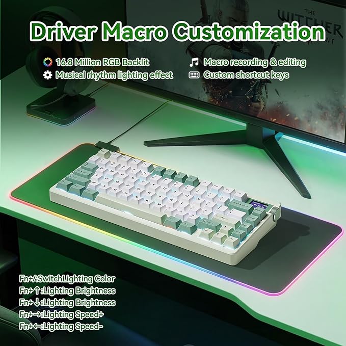 Aula Nova75 Mechanical Gaming Keyboard 8000mAh,Gasket Mounted with 75% Compact Layout,RGB Backlit,Custom Hot Swappable,Bluetooth Wireless /2.4GHz/USB-C Cream Keyboard Gaming for Win/Mac/iOS/Android
