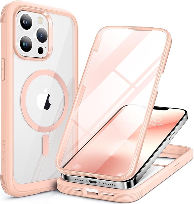 Miracase for iPhone 13 Pro Case 6.1",Full-Body Protection,Clear Bumper Case with Built-in 9H Tempered Glass Screen Protector,Military-Grade Drop Protection Outdoor Phone Case for iPhone 13 Pro,Pink