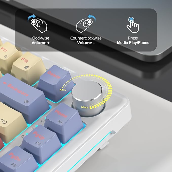 75% Wired Mechanical Gaming Keyboard, Hot Swappable Gasket Mount, White Switch, 82 Keys TKL, NKRO, Creamy for PC Laptop Windows Gamer (Marshmallow)