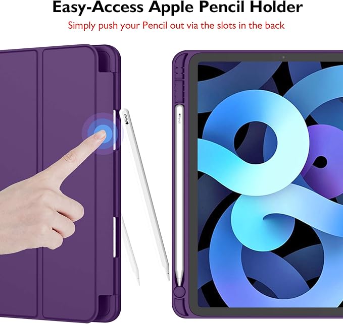 iMieet iPad Air 11 Inch Case M4/M3/M2(2026/2025/2024), iPad Air 5th/4th Generation Case 2022/2020 10.9 Inch with Pencil Holder,Trifold Stand Smart Case with Soft TPU Back(Dark Purple)