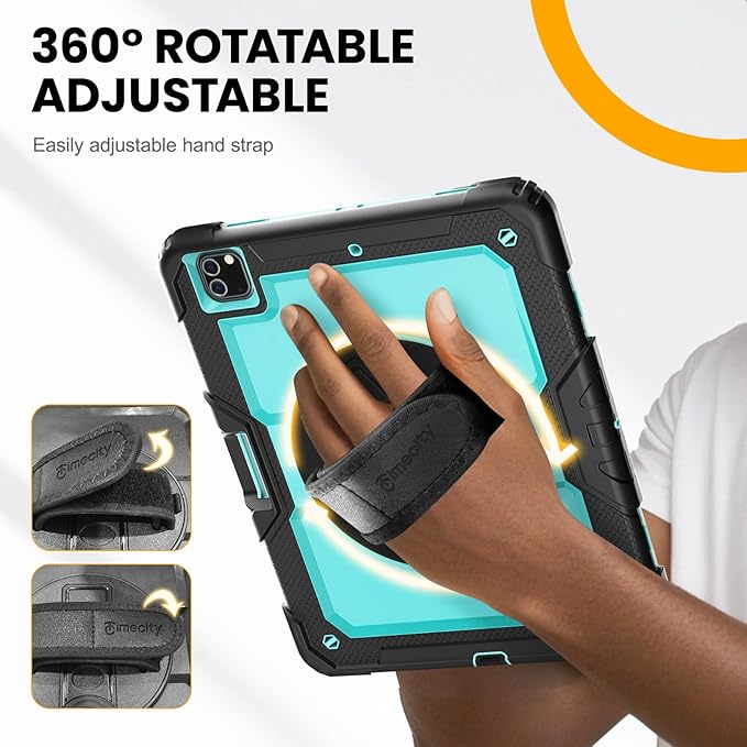 Timecity for iPad Pro 12.9 Case 6th/5th/4th/3rd Gen, 360° Rotating Stand, Pencil Holder & Wireless Charging, Shockproof with Screen Protector & Shoulder Strap -for Designers & Professionals-Light Blue
