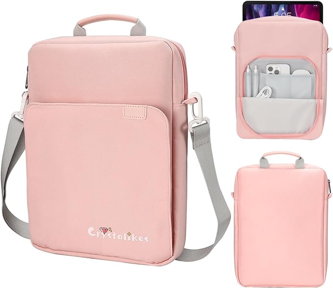 13 Inch Proctive Tablet Sleeve Bag Handle Carrying Case with Shoulder Strap Fits iPad Pro 11 inch,10th 10.9,iPad 9/8/7th Gen, Tab S8/S9 11", Pink
