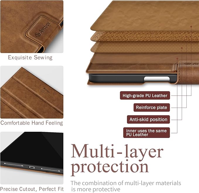 Antbox for iPad Pro 11 Inch Case M5 2025/M4 2024, Premium Vegan Leather, Supports Pencil Pro and Pencil (USB-C), Auto Sleep/Wake Function, Built-in Pencil Holder (Tan)
